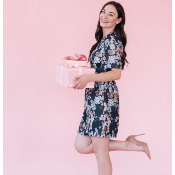 Gal Meets Glam Presley Jacquard Dress Embroidered Textured Back Zip Size 8 - Picture 1 of 13